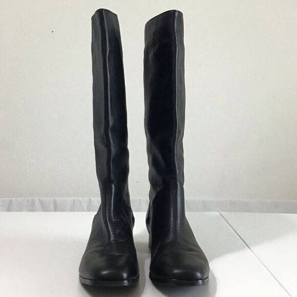SIAMANTO Knee High Black Leather Riding Boots Pull-On Block Heel Boots Size 91/2 - Picture 2 of 16